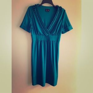 Max & Cleo Peacock Blue Jersey V-neck Dress